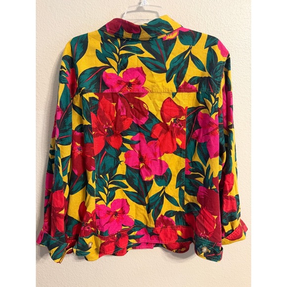 TAHARI Tropical Floral Print Linen Blend Button Front Jacket Women's 2X - Picture 4 of 4